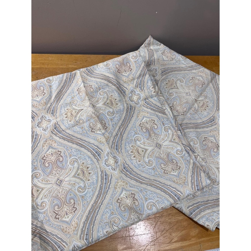 Cindy Crawford Style Blue Tan Paisley Medallion Cotton Curtain Panels 2pc 42x84